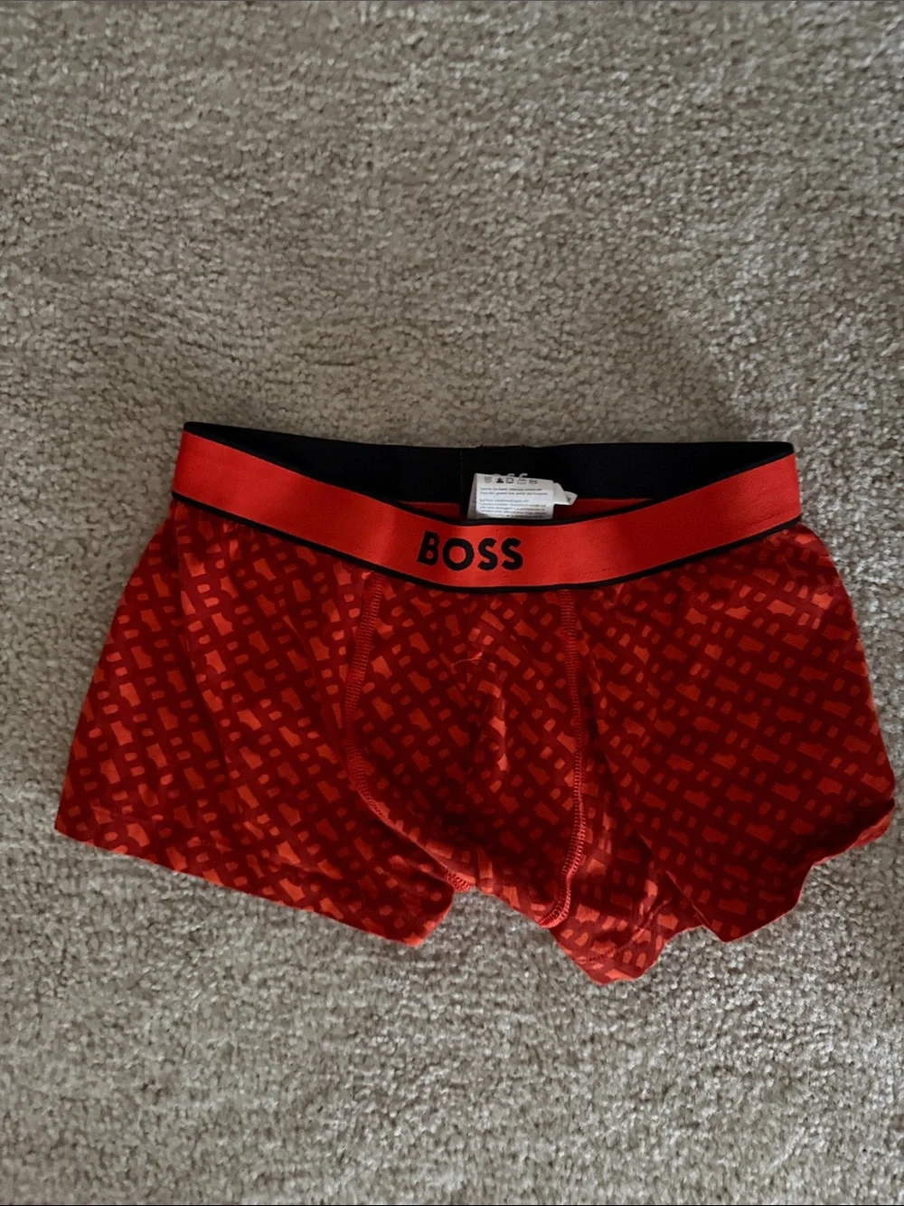 BOSS Red Geometric Boxer Briefs with Black Waistband